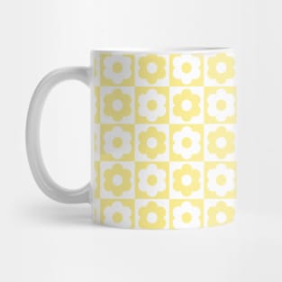 Yellow and White Checkered Flower Pattern Mug